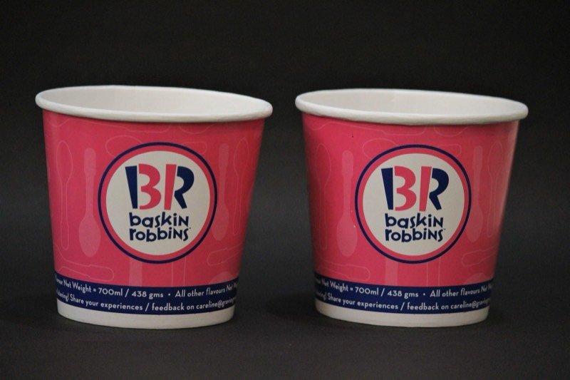 Printed paper ice cream tubs.
